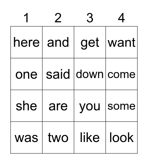 1st Grade Sight Words Bingo Card