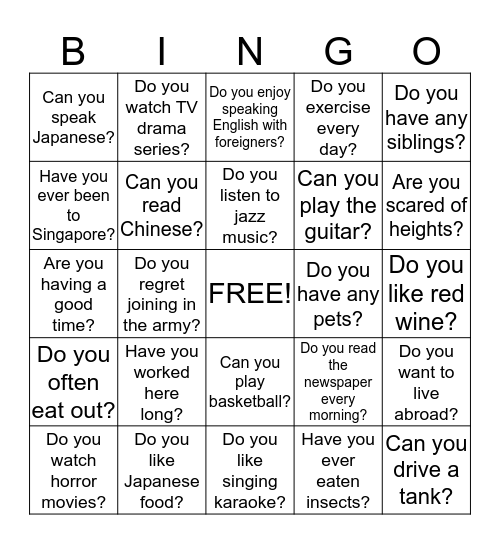 SMALL TALK QUESTIONS Bingo Card