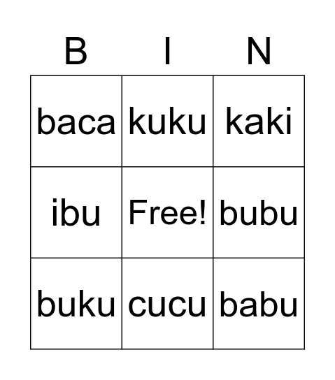 Bingo Perkataan Bingo Card