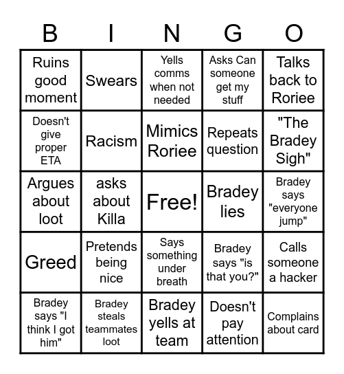 Bradey Bingo Card