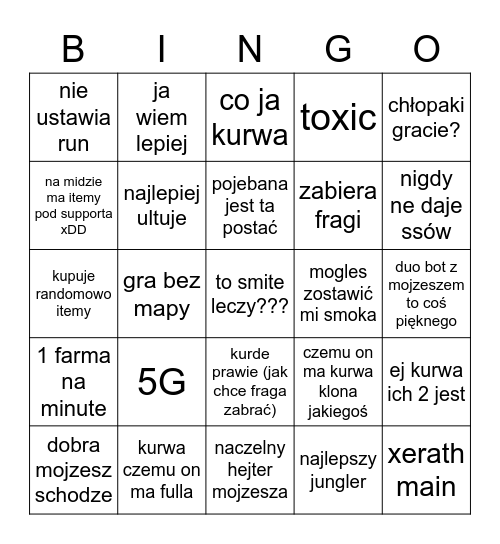 bingo angusa Bingo Card