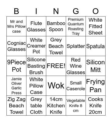 Gift Registry Bingo Card