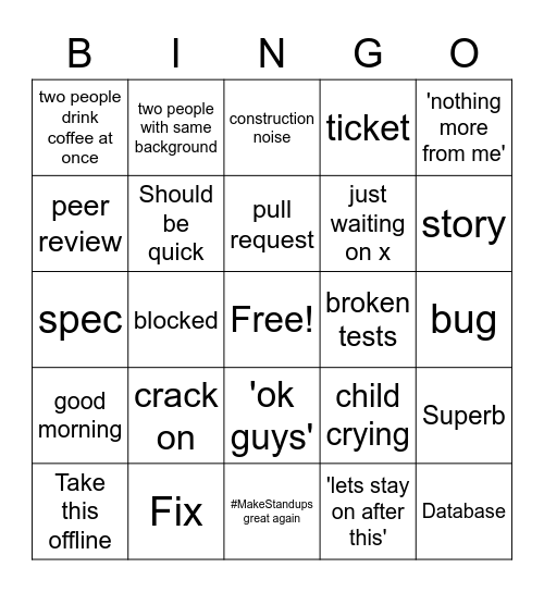 Standup bingo Card