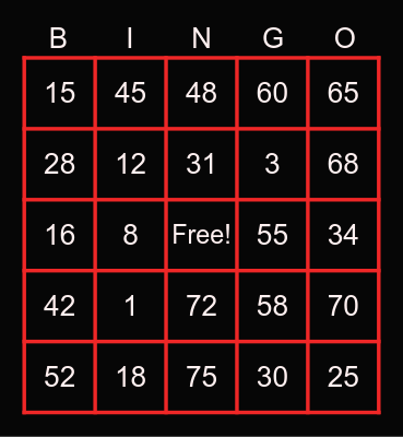 Gold's Card Bingo Card