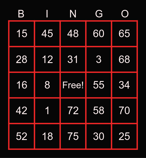 Gold's Card Bingo Card