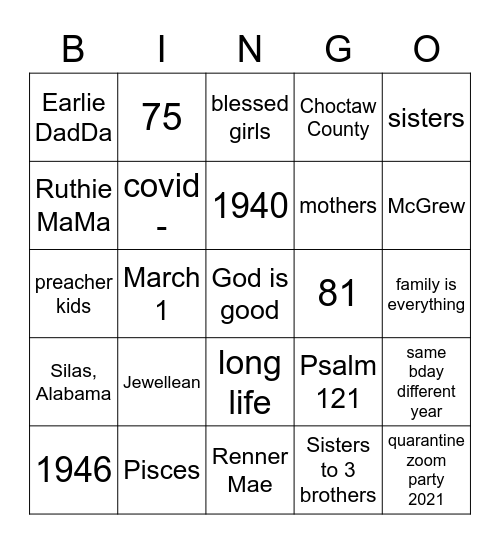 Happy Birthday Renner and Jewell Bingo Card