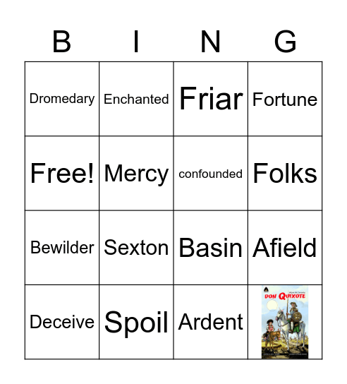 Don Quixote: Lesson 4-5 Vocabulary Words Bingo Card