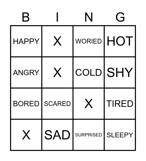 FEELINGS Bingo Card