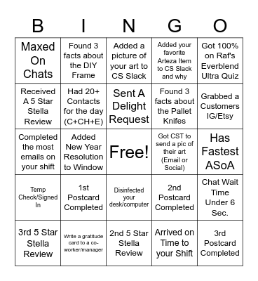 Arteza Bingo Card