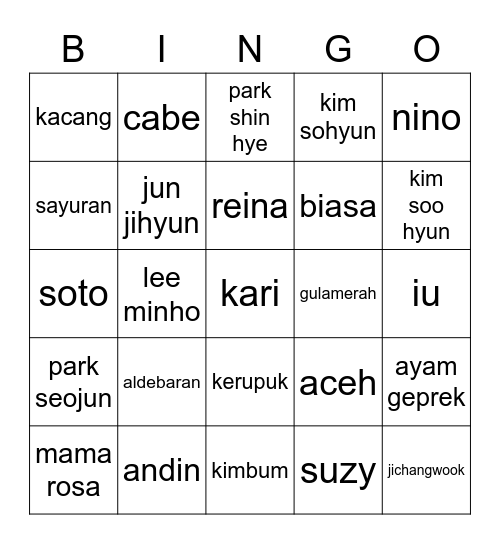 YIYI BINGO Card