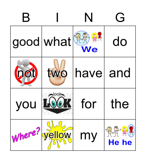 Sight Words Bingo Card