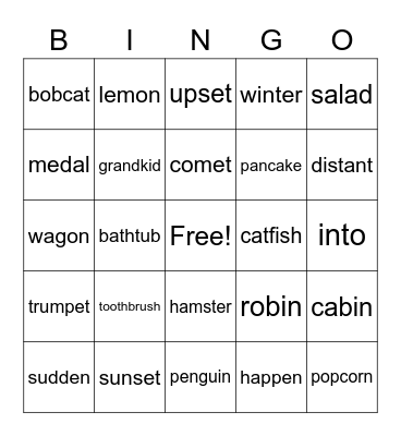 Two Syllable Words Bingo Card