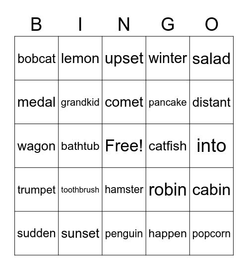 Two Syllable Words Bingo Card