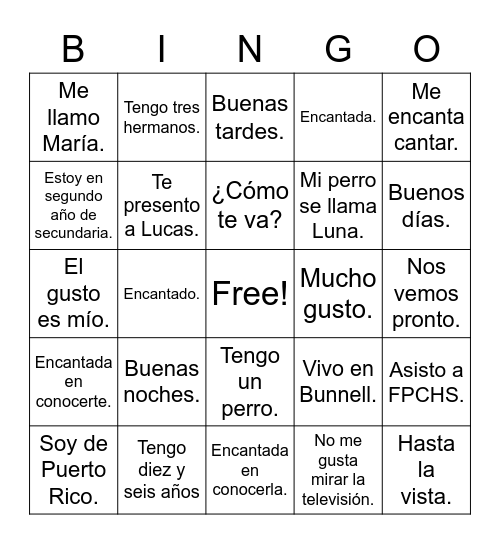 Saludos e Introducciones Bingo Card