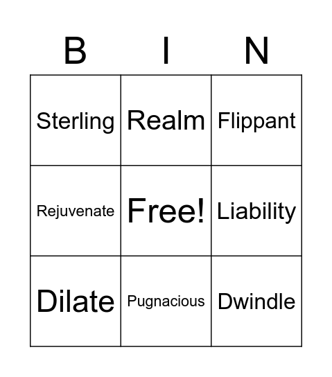 Vocabulary Bingo (8) Bingo Card