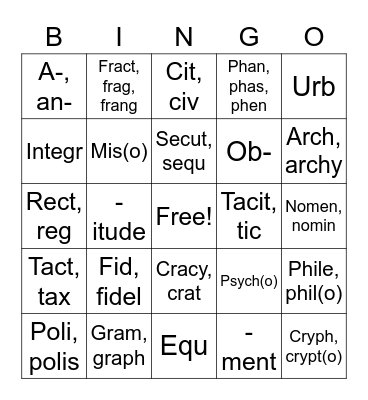 8th Vocab Bingo! Bingo Card