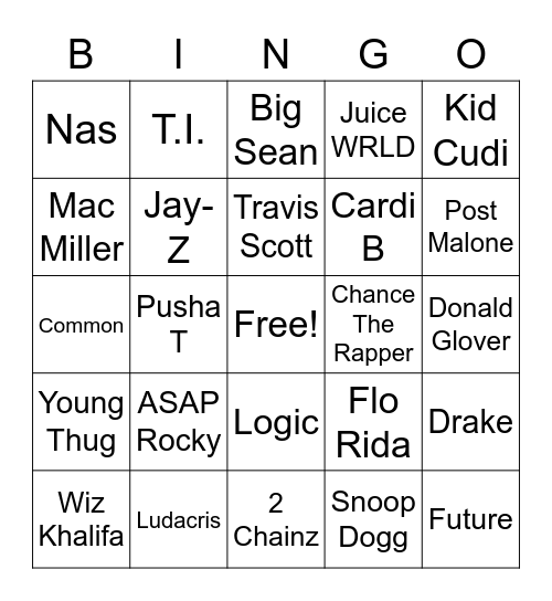 Rap Bingo Words Bingo Card