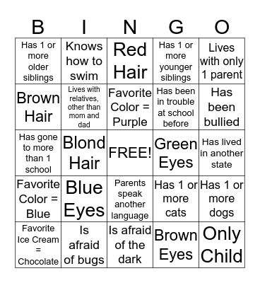 Getting to Know my Classmates! Bingo Card