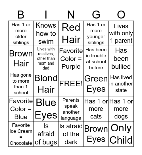 Getting to Know my Classmates! Bingo Card