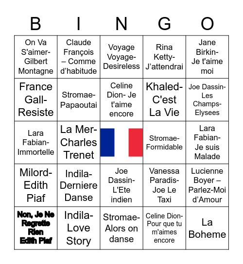 Fransk Musik Bingo Card