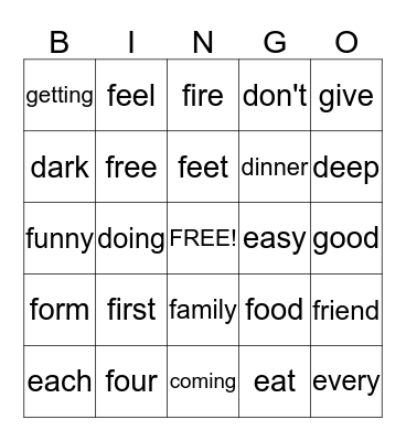Sight Word Bingo (26-50) Bingo Card