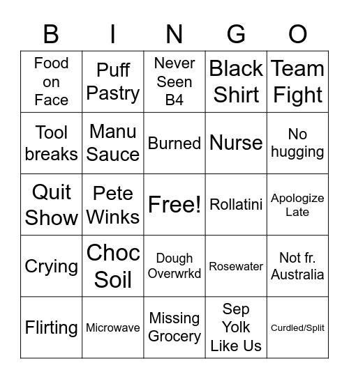 MKR Bingo Card