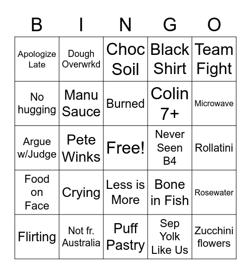 MKR Bingo Card