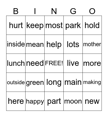 Sight Word Bingo (51-75) Bingo Card