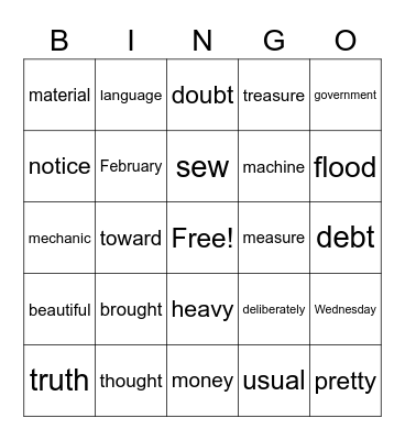 Red Word BINGO Card