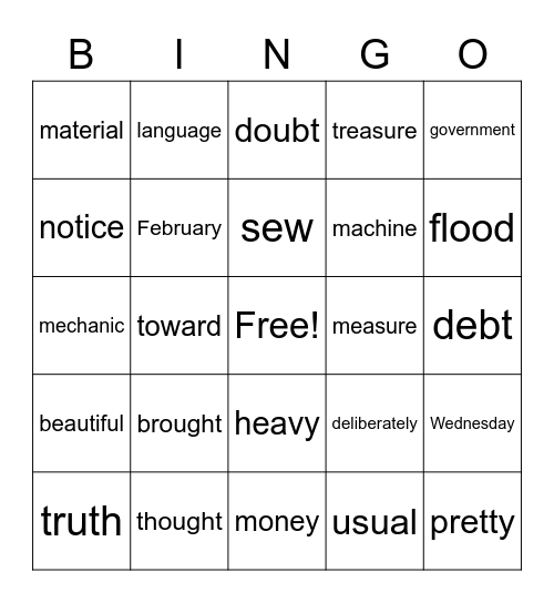 Red Word BINGO Card