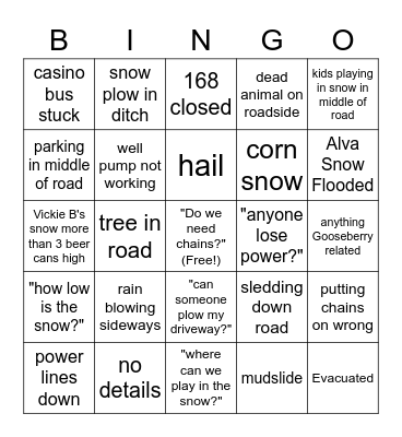 SNOW EDITION Bingo Card