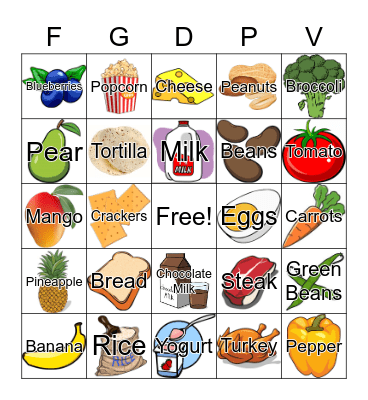 Healthy Food Groups Bingo Card