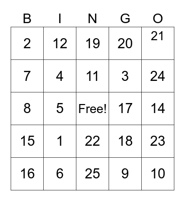 BINGO TEST Bingo Card