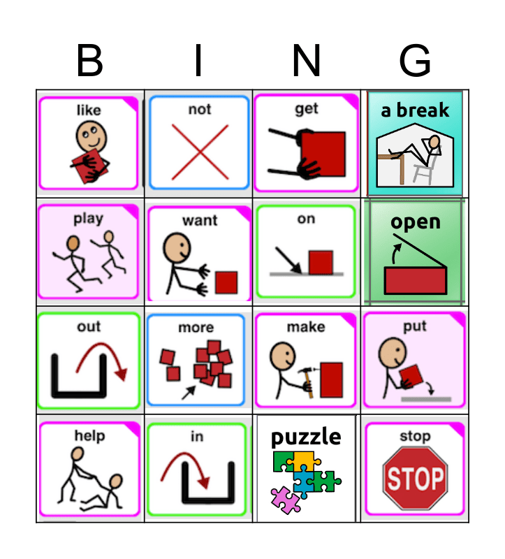 Core Word Bingo Card