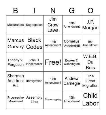 Gilded Age & Progressive Era Review Bingo Card