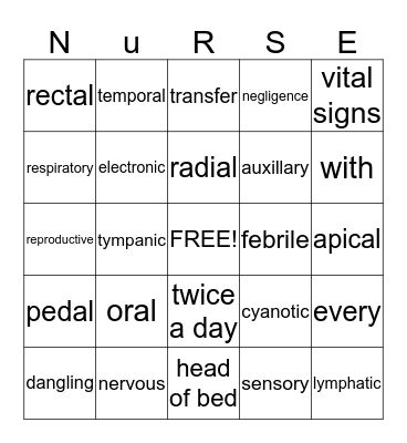Health Occupations Bingo Card