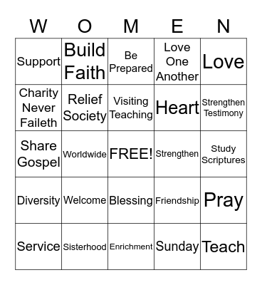 Relief Society Bingo Card