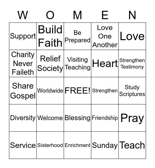 Relief Society Bingo Card