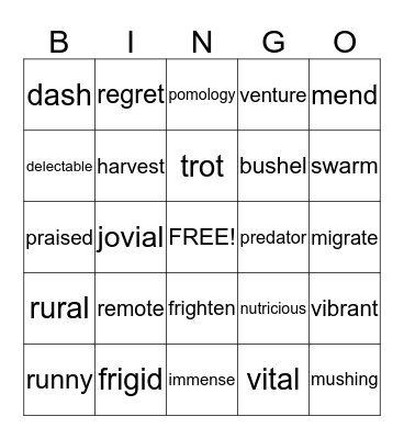 Vocab Bingo Card