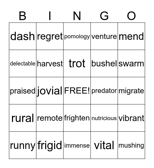 Vocab Bingo Card