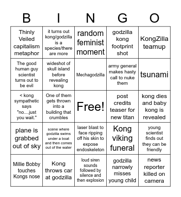 Godzilla vs. Kong Bingo Card