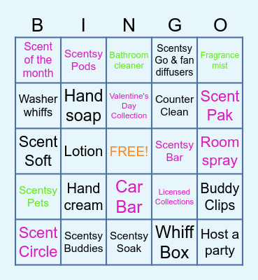 Scentsy Product BINGO Card