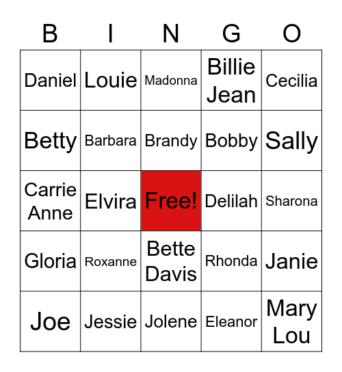 What's in a Name Bingo Card