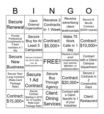 Advertising Sales QI Bingo Card
