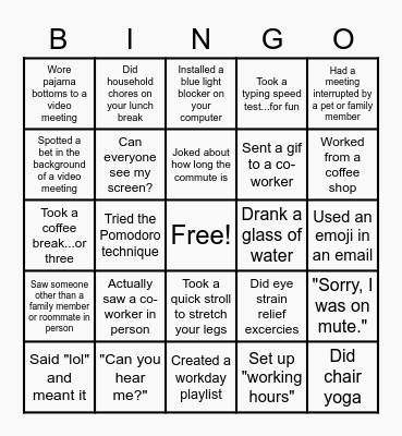 Remote Work Bing Bingo Card