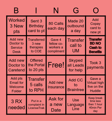 Customer Care Bingo Card