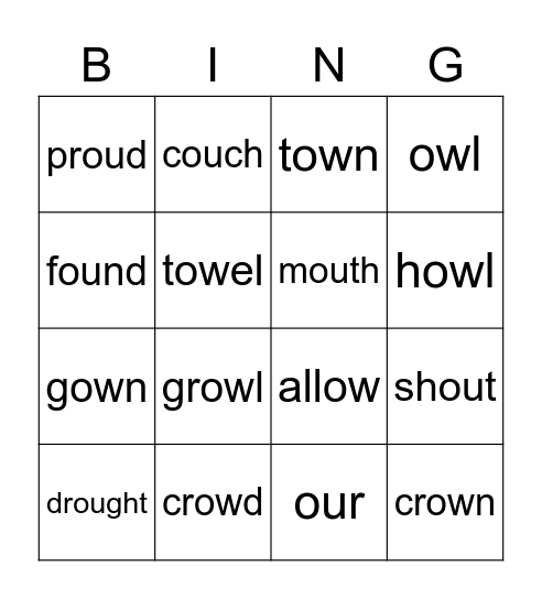 'ou' and 'ow' Bingo Card