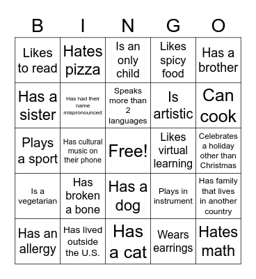 Ice Breaker BINGO Card