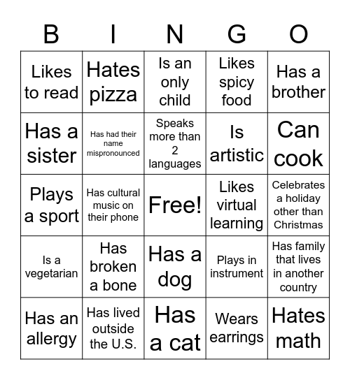 Ice Breaker BINGO Card