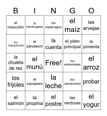 Comidas y Bebidas Bingo Card